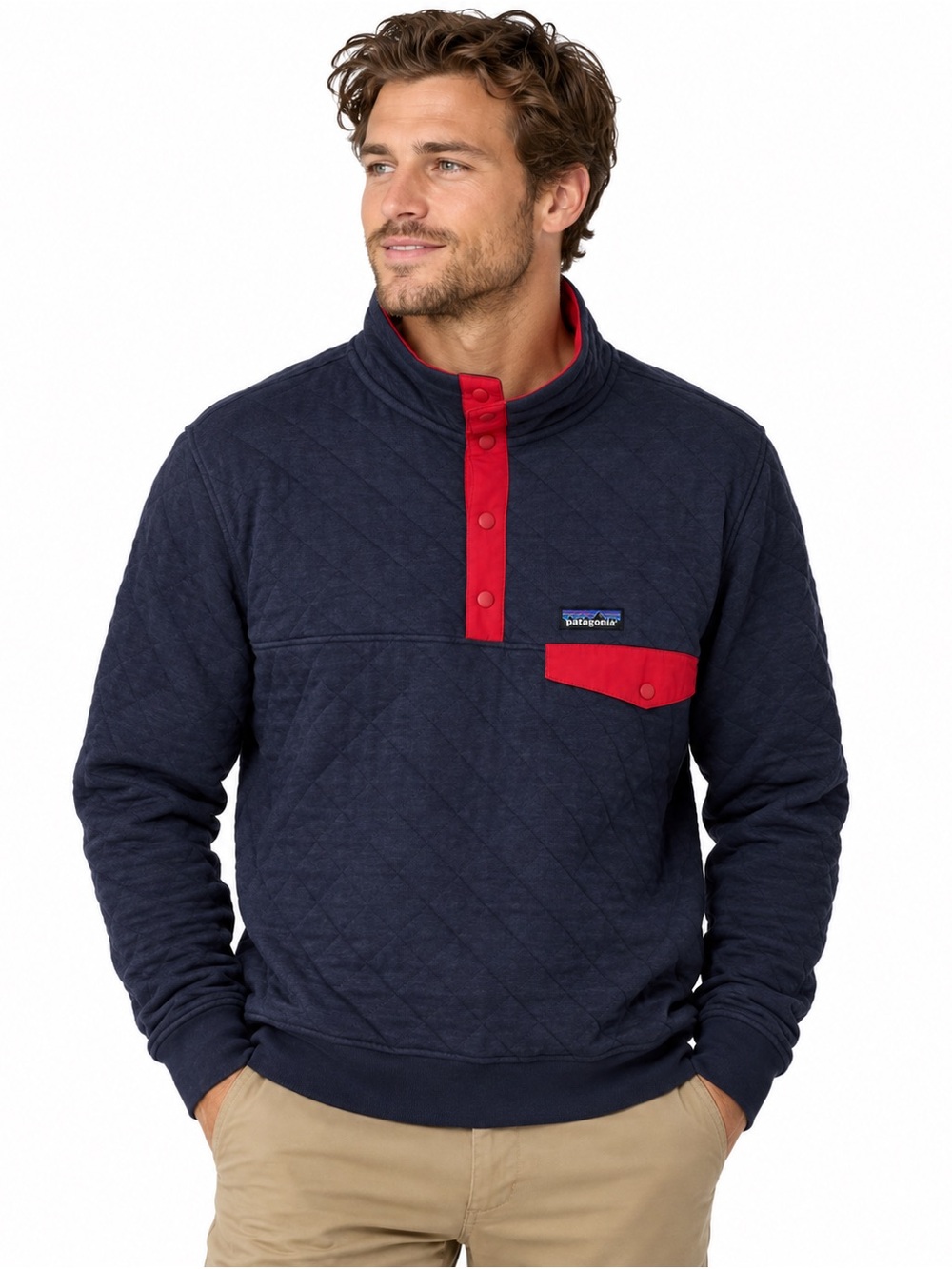 Patagonia Men’s Organic Cotton Quilt Snap-T Pullover Medium Navy Red 2017